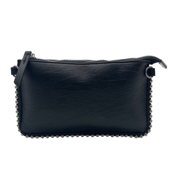 Unbranded Black Vegan Leather Beaded Trim Crossbody Clutch - Picture 1 of 10